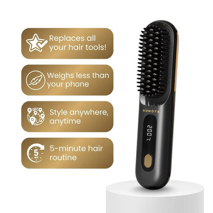 Numoya Portable Straightener Brush - GoBrush MAX + FREE Leather Pouch
