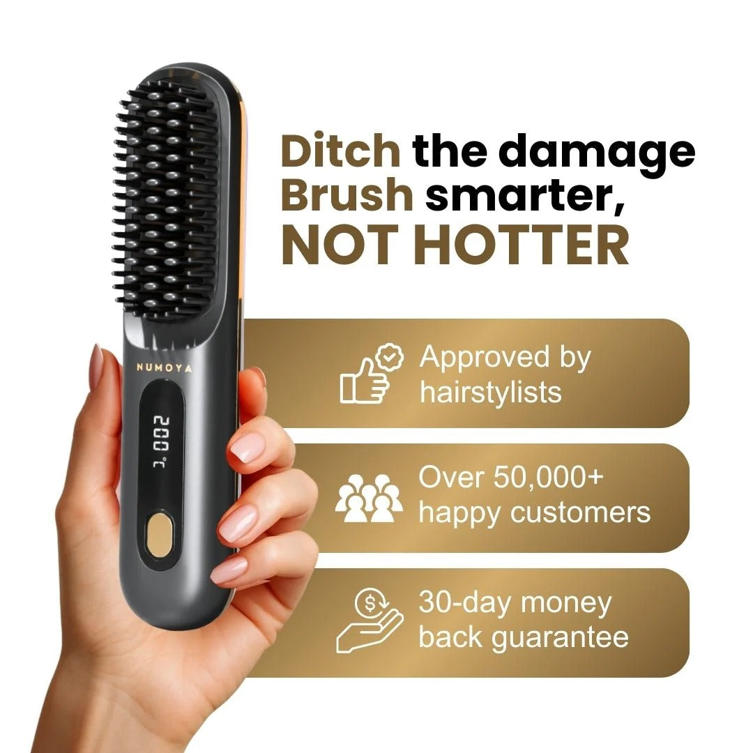 Numoya Portable Straightener Brush - GoBrush MAX + FREE Leather Pouch